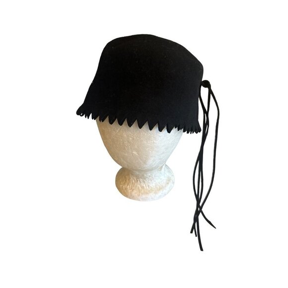 Tour Field Felts Black Wool Felt Hat Zig Zag Edge Cap One Size - Picture 1 of 5